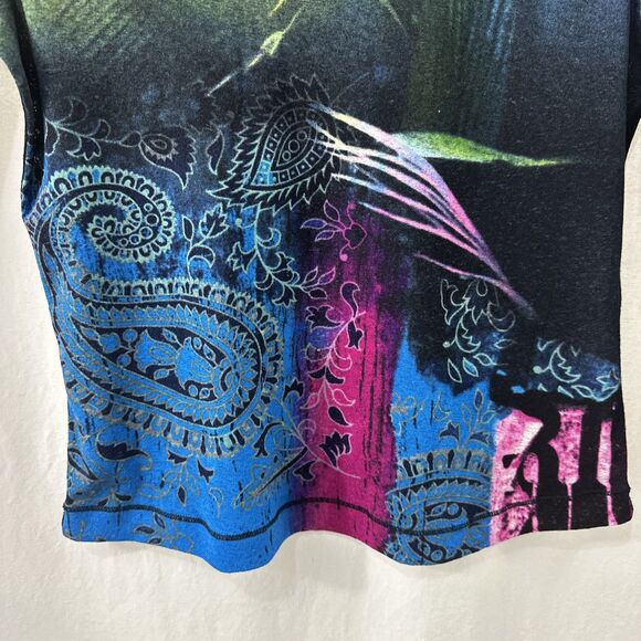 I.E. Relaxed Petites Y2K Paisley Boho Semi-Sheer Stretch Top Womens Size PM - Picture 5 of 7